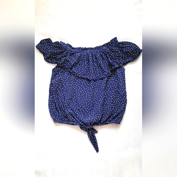 NWOT! Express Drop Shoulder Tie-Front Women's Polka Dot Navy Blouse Size Small - Picture 6 of 8